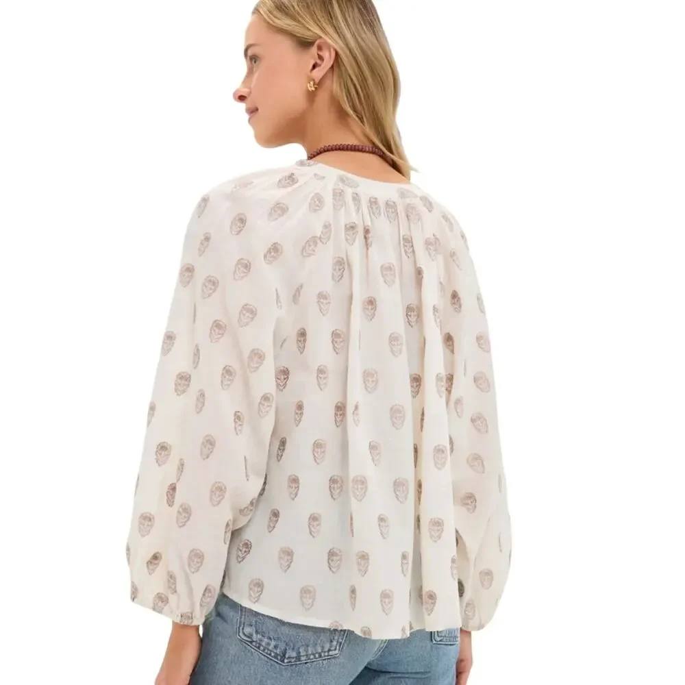 New Tuckernuck Orchid Echo Cotton Jacquard Cream Sawyer Blouse Boho Coastal $188